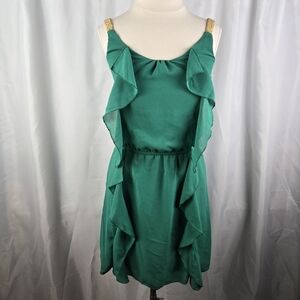 Pinky Kelly Green Ruffle Sleeveless Gold Rope Straps Womens Dress Size XS